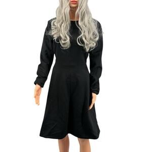 Crop David Peck Wool Black A-line Long Sleeve Dress With Pockets 8 Silk Lining